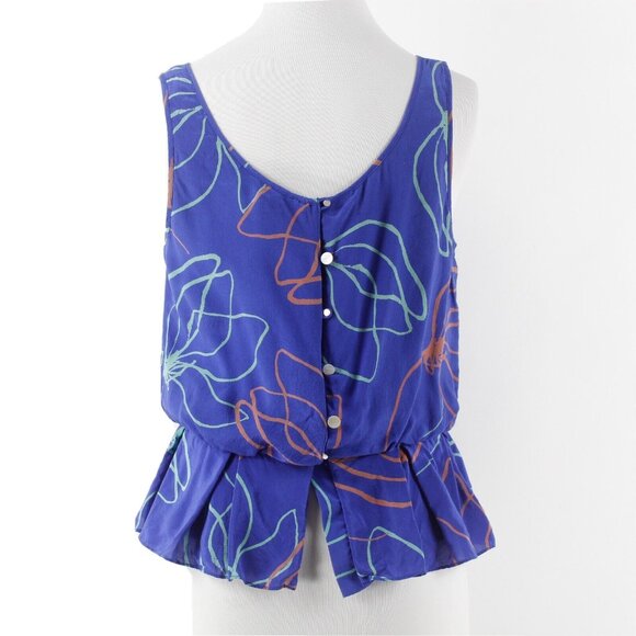 Sariah Sz 6 Royal Blue Multi Lined Back Buttons Peplum Silk Polyester Top - Picture 3 of 12